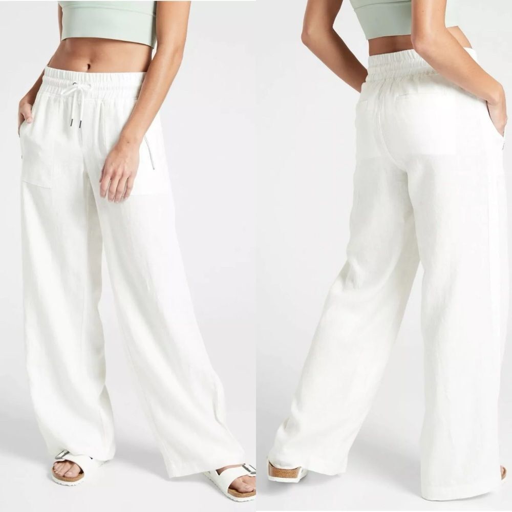 Athleta White Wide-Leg Pull-On Pants